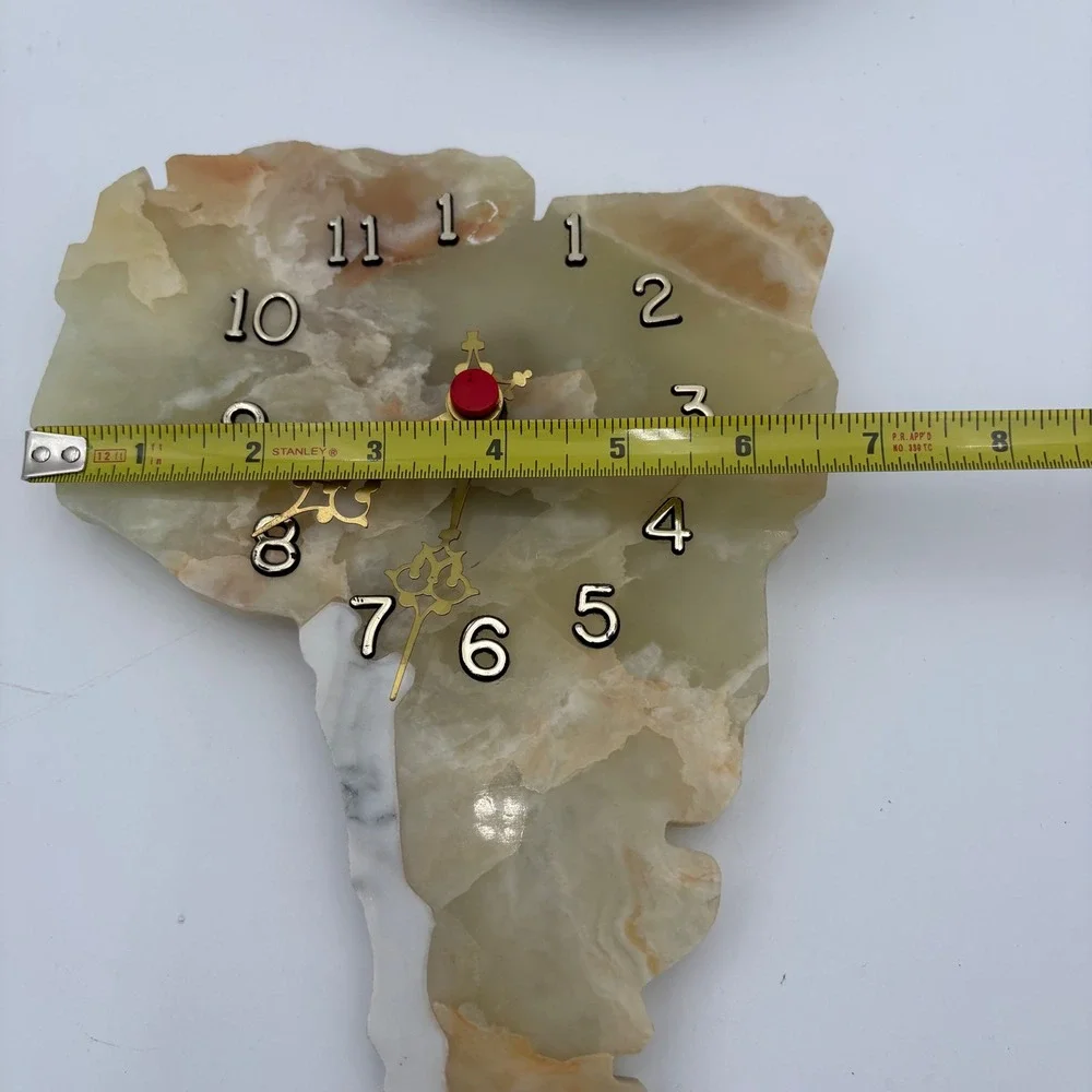 Natural Onyx Stone South America Wall Clock Gold‎ Hands Red Accents